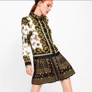 Zara Gold Chain Printed Long Sleeve Dress XS